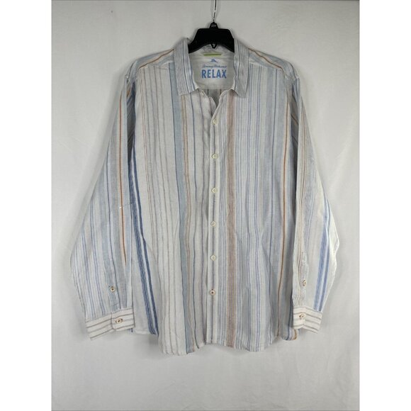 Tommy Bahama Relax Linen Button Up Shirt Mens Size XXL Striped Long Sleeve Beach - Picture 1 of 16